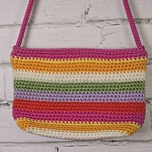 Sak Brand Crocheted Purse Vibrant Color Stripes Crossbody Euc
